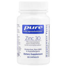Цинк, 30 мг, Zinc 30, Pure Encapsulations, 60 капсул