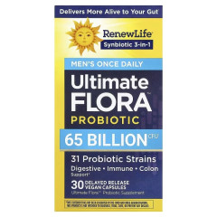 Пробіотики для чоловіків, 65 млрд КУО, Ultimate Flora, Men's Once Daily Probiotic, Renew Life, 30 веганських капсул