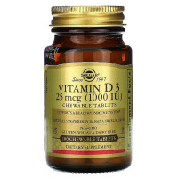 УЦІНКА Вітамін D3, полунично-банановий смак, Холекальциферол, Vitamin D3, Cholecalciferol, 25 мкг, 1000 МО, Solgar, 100 жувальних таблеток (пошкодження зовнішньої плівки)