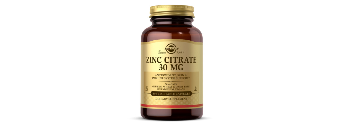 Цинк цитрат, 30 мг, Zinc Citrate, Solgar, 100 вегетаріанських капсул