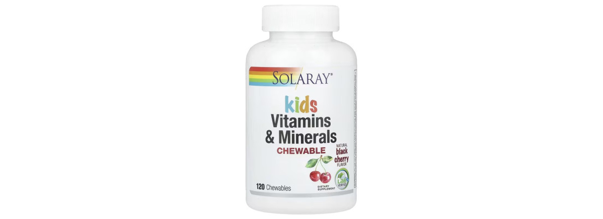 Вітаміни та мінерали для дітей, смак вишні, Kids Vitamins & Minerals Chewable, Solaray, 120 жувальних таблеток