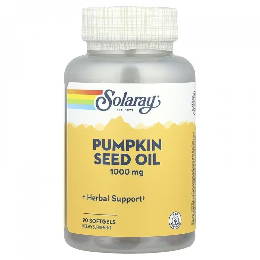 Масло семян тыквы, 1000 мг, Pumpkin Seed Oil, Solaray, 90 гелевых капсул