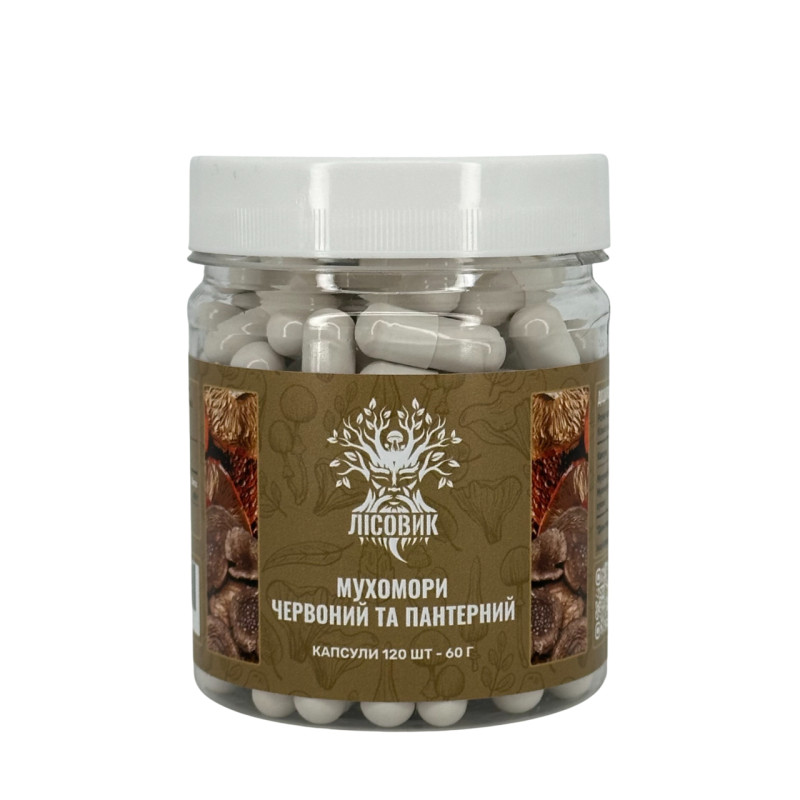 Микс мухомора красного и пантерного, "Лесовик", 120 капсул по 0,5 г