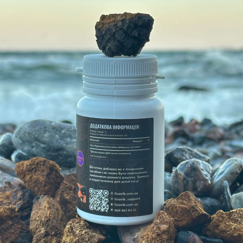 Чага березова, екстракт 10:1, мелений, "Лісовик", 50 грам