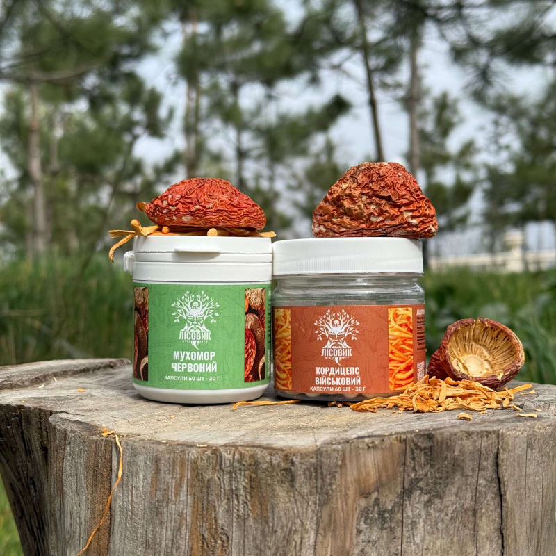 Курс Активный день: Кордицепс и Мухомор красный (1 месяц), "Лесовик", 120 капсул