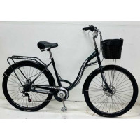 Велосипед міський Corso «Liberty» 28’’ дюймів + КОШИK, ТЕМНО-ЗЕЛЕНИЙ, сталева рама 20``, 7 швидкостей, корзина, багажник