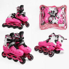 Ролики /размер 39-43/ цвет – Розовый (6) колеса PU, ПЕРЕДНЕЕ КОЛЕСО СВЕТ, d – 6.5 см, в сумке
