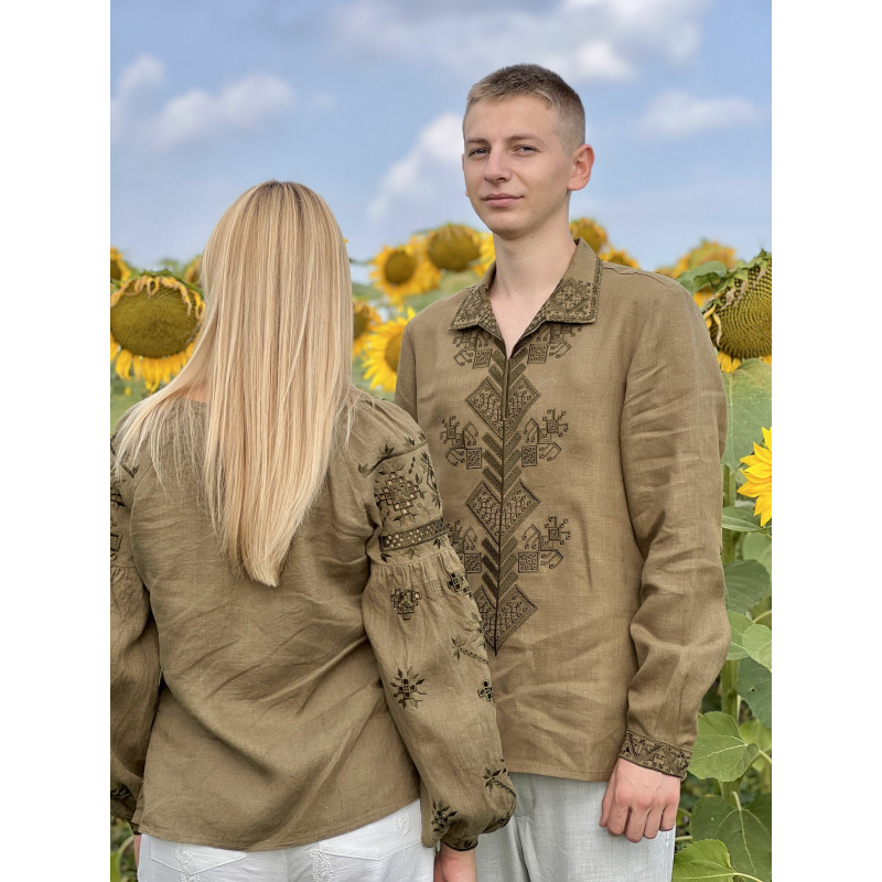 Чоловіча вишита сорочка хакі SVCH3