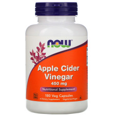 Яблочный уксус сидровый, Apple Cider Vinegar, Now Foods, 450 мг, 180 капсул