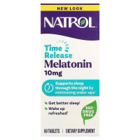 Мелатонин, Melatonin, Natrol, медленное высвобождение, 10 мг, 60 таблеток
