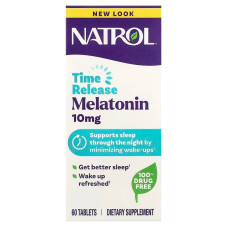 Мелатонин, Melatonin, Natrol, медленное высвобождение, 10 мг, 60 таблеток