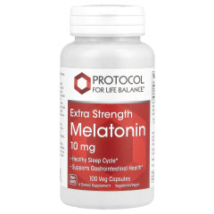Мелатонін, Melatonin, Protocol for Life Balance, підвищена сила, 10 мг, 100 рослинних капсул