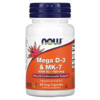 Вітамін D3 та МК-7, Mega D-3 & MK-7, Now Foods, 180 мкг (5000 МО), 60 вегетаріанських капсул