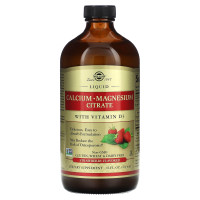 Кальций магний D3, Calcium Magnesium Citrate with Vitamin D3, Solgar, цитрат, вкус клубники, жидкий, 473 мл.