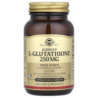 Глутатион, L-Glutathione, Solgar, пониженный, 250 мг, 60 растительных капсул