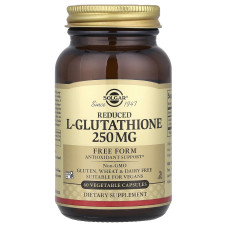 Глутатіон, L-Glutathione, Solgar, знижений, 250 мг, 60 рослинних капсул