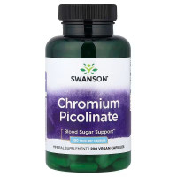 Хром піколінат, Chromium Picolinate, Swanson, 200 мкг, 200 веганських капсул
