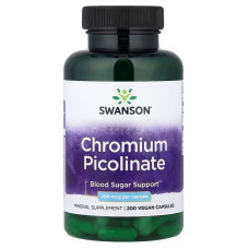 Хром пиколинат, Chromium Picolinate, Swanson, 200 мкг, 200 веганских капсул