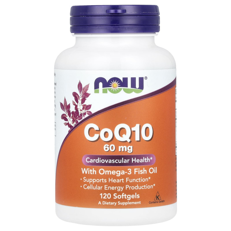 Коензим Q10 з риб'ячим жиром, CoQ10 with Omega-3 Fish Oil, Now Foods, 60 мг, 120 гелевих капсул