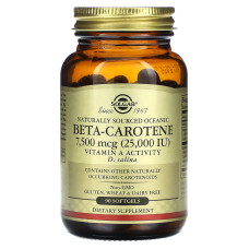 Бета каротин океанический, Beta-Carotene, Solgar, 7500 мкг (25,000 МЕ), 90 гелевых капсул