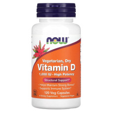 Витамин D2, Vitamin D, NOW Foods, сухой, 1000 МЕ (25 мкг), 120 вегетарианских капсул