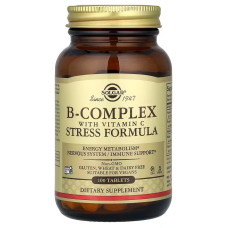 Витамины группы В + С, B-Complex, Solgar, стресс формула, 100 таблеток