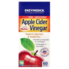 Яблочный уксус с матричной кислотой, Apple Cider Vinegar, Enzymedica, 60 капсул (355 мг на капсулу)