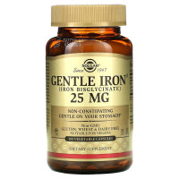 Железо, Gentle Iron, Solgar, 25 мг, 180 вегетарианских капсул