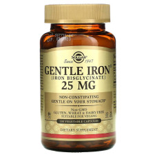 Залізо, Gentle Iron, Solgar, 25 мг, 180 вегетаріанських капсул