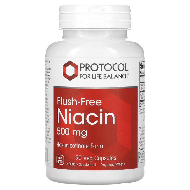 Ніацин, Flush-Free Niacin, Protocol for Life Balance, без почервоніння, 500 мг, 90 веганських капсул