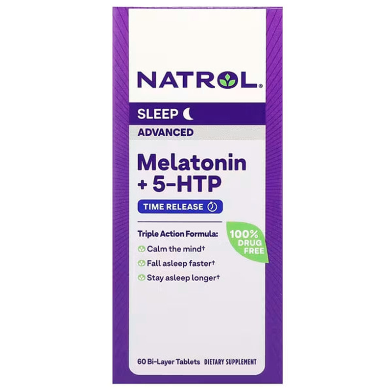 Мелатонин + 5 НТР, Melatonin + 5-HTP, Natrol, улучшенный сон, 60 таблеток