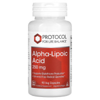 Альфа-липоевая кислота, Alpha-Lipoic Acid, Protocol for Life Balance, 250 мг, 90 веганских капсул