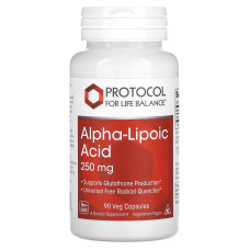 Альфа-липоевая кислота, Alpha-Lipoic Acid, Protocol for Life Balance, 250 мг, 90 веганских капсул