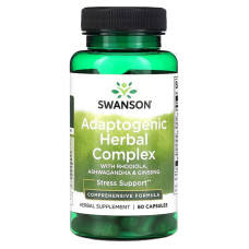 Родіола, ашваганда та женьшень, Adaptogenic Herbal Complex with Rhodiola, Swanson, адаптогенний трав'яний комплекс, 60 капсул