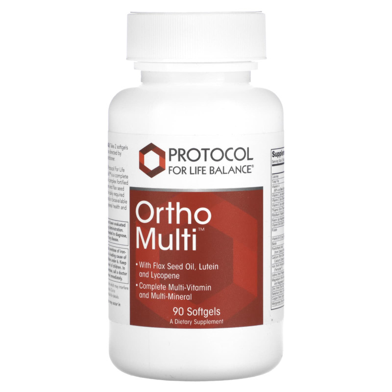 Мультивитамины и мультиминералы, Ortho Multi, Protocol for Life Balance, полный комплекс, 90 гелевых капсул