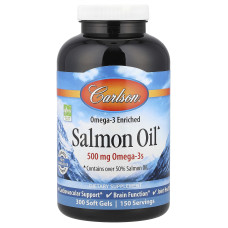 Олія лосося, Salmon Oil, Carlson, норвезька, 500 мг, 300 гелевих капсул