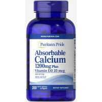 Кальцій та вітамін D3, Absorbable Calcium with Vitamin D3, Puritan's Pride, 1200 мг/1000 МО, 200 гелевих капсул