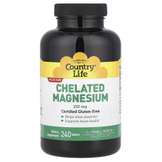 Магній хелат, Chelated Magnesium, Country Life, 250 мг, 240 таблеток