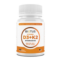 Витамин D3+К2, Vitamin D3+K2, Biotus, 1000 МЕ/50 мкг, 60 капсул