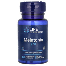 Мелатонін, Melatonin, Life Extension, 3 мг, 60 вегетаріанських капсул