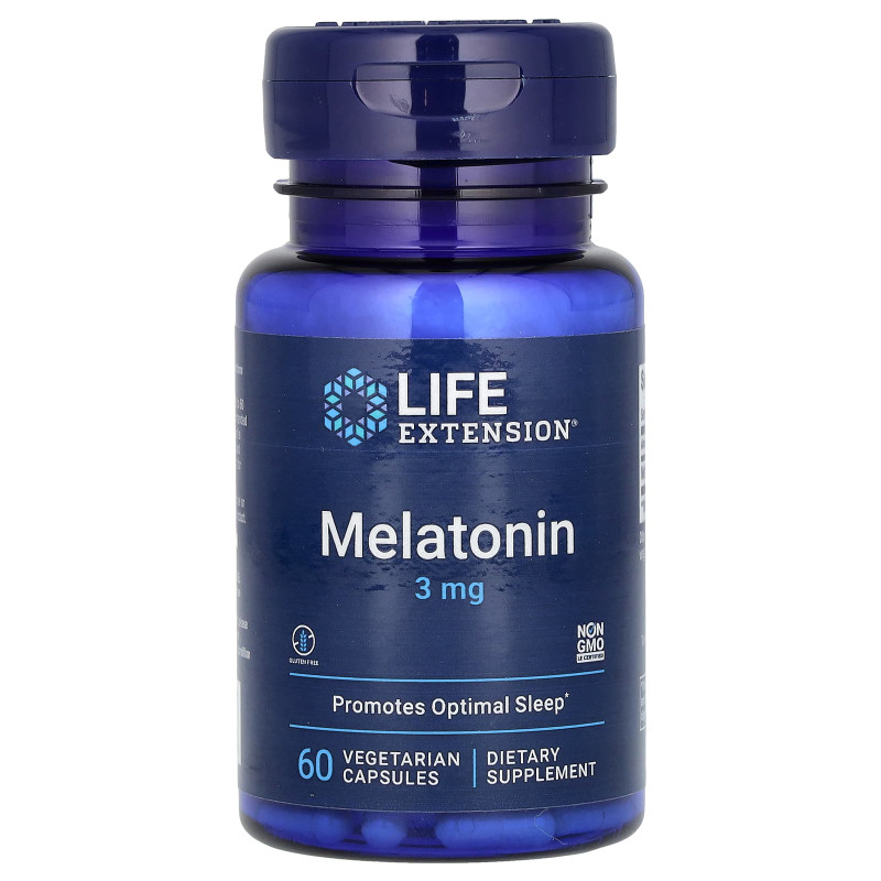 Мелатонін, Melatonin, Life Extension, 3 мг, 60 вегетаріанських капсул