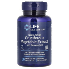 Экстракт крестоцветных овощей с ресвератролом, Triple Action Cruciferous Vegetable Extract with Resveratrol, Life Extension, 60 капсул