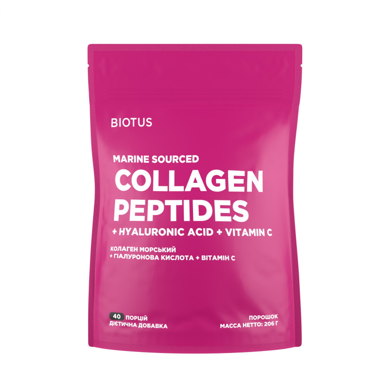 Колаген морський + гіалуронова кислота + вітамін C, Marine Sourced Collagen Peptides + Hyaluronic Acid + Vitamin C, Biotus, 206 г