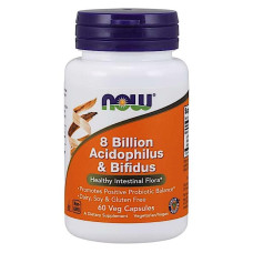 Пробіотик, Acidophilus & Bifidus, Now Foods, 8 млрд КУО, 60 вегетаріанських капсул
