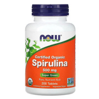Спирулина, Spirulina, Now Foods, сертифицированная, органическая, 500 мг, 200 таблеток