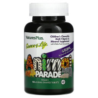 Мультивитамины и минералы для детей, виноград, Children's Chewable Multi-Vitamin & Mineral, Nature's Plus, Animal Parade, 90 жевательных таблеток в форме животных