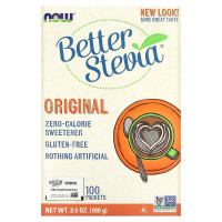 Стевия, BetterStevia, Now Foods, подсластитель с нулевой калорийностью, оригинальный, 100 пакетов, 100 г