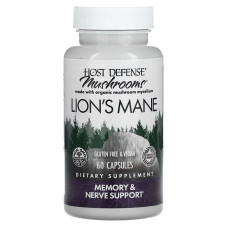 Ежовик гребенчатый, Lion's Mane, Fungi Perfecti, Host Defense, поддержка памяти и нервов, 1 г, 60 вегетарианских капсул