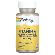Вітамін А, Dry Vitamin A, Solaray, 7500 мкг, 60 вегетаріанських капсул