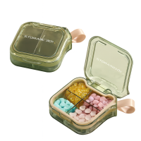 Органайзер для таблеток з 4 відділеннями, 4 Case Pill Organizer Pill Box & Travel Pill Case, MEMOSAN, зелений